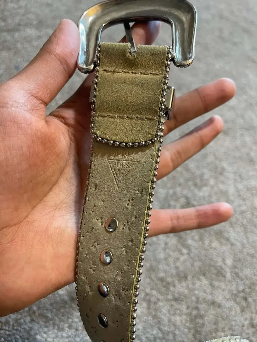 Guess Rhinestone Studded Western Belt Metallic Gold Leather